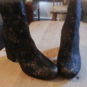 Marc Fisher Gold/ Black Brocade Ankle Boots